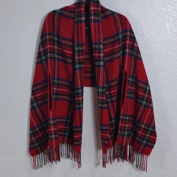 Mud Pie Red Plaid Fringe Scarf - Picture 6 of 12